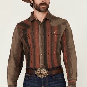 Western Wrangler Retro Men's Stripe Long Sleeve Western pearl Snap Shirt XL